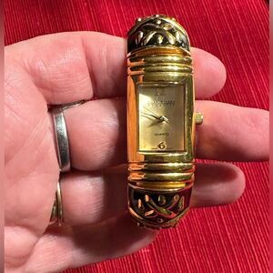 Vintage Joan Rivers Black Enamel & Gold-tone Cuff Bracelet Watch